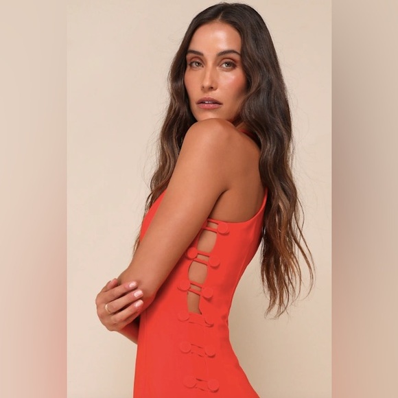 Lulus Masterfully Mod Bright Orange Side Button Midi Dress XXS NWT - Picture 9 of 9